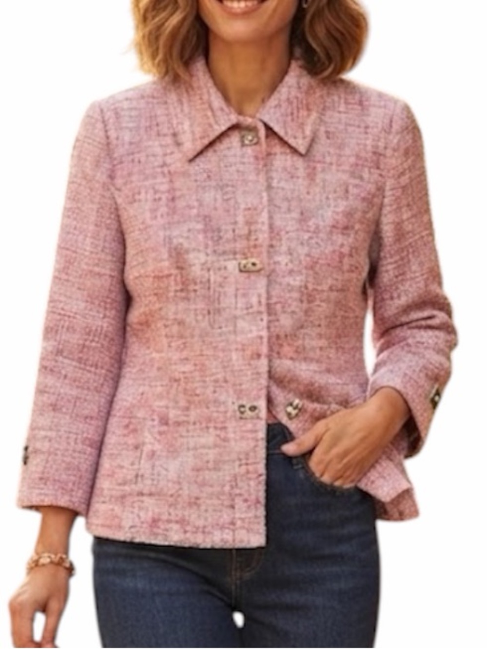 TANJAY Vintage 90s Pink Tweed Blazer Jacket Barbiecore Twee Plus 16